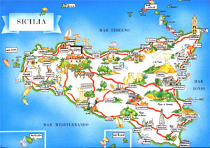 Sanktuaria Południowych Włochy i Sycylii sycylia-mapa